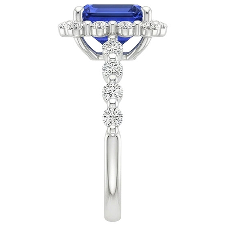 Bague Halo Style Fleur Radiant Saphir Bleu & Diamant Naturels Extraits des Mines ( et non cultivés en laboratoire ) 4.25 Carats