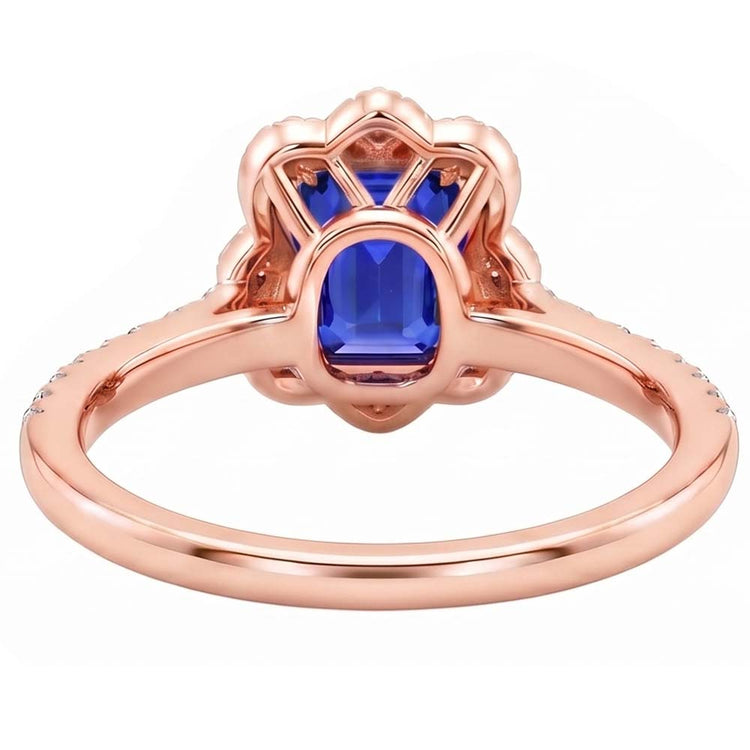 Bague Halo Style Fleur Saphir Bleu Émeraude & Diamant Naturels Extraits des Mines ( et non cultivés en laboratoire ) 4.25 Carats