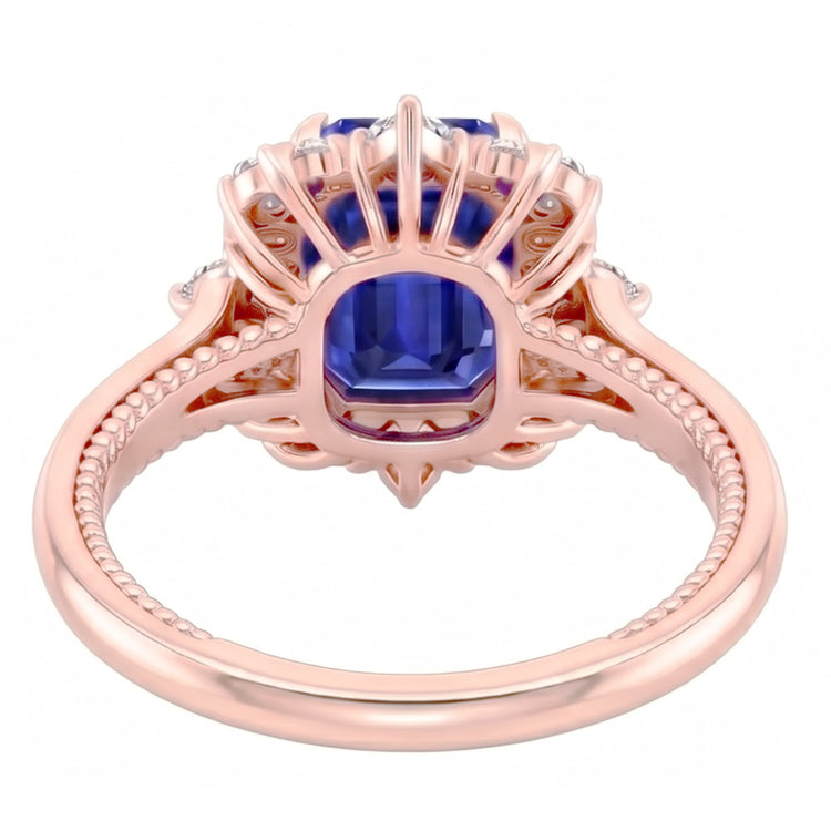 Bague Halo Style Fleur Saphir Sri Lankais & Diamant Naturels Extraits des Mines ( et non cultivés en laboratoire ) 4.25 Carats