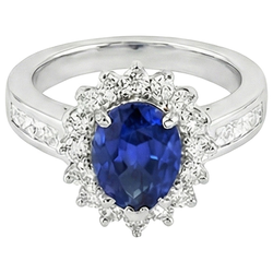 Bague Halo Style Star Saphir Bleu & Diamants 3.50 Carats Channel Set