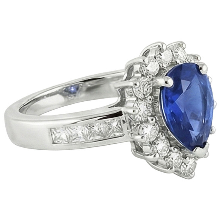 Bague Halo Style Star Saphir Bleu & Diamants 3.50 Carats Channel Set