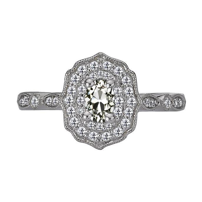 Bague Halo Style Vintage Ovale Véritable Diamant Taille Ancienne 4.50 Carats Millgrain