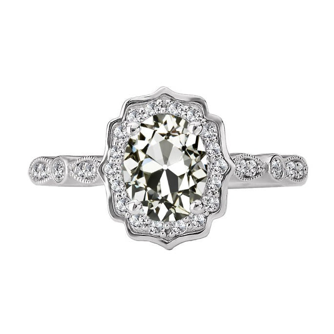 Bague Halo Style Vintage Ronde & Ovale Réel Diamant Taille Ancienne 5.50 Carats