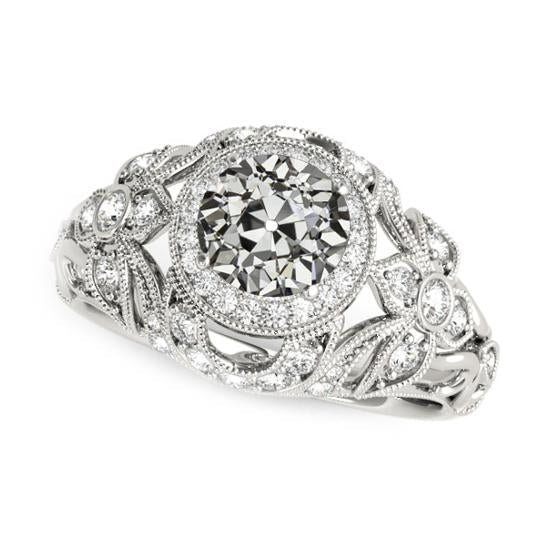 Bague Halo Style Vintage Véritable Diamant Taille Ancienne 4.50 Carats Filigrane