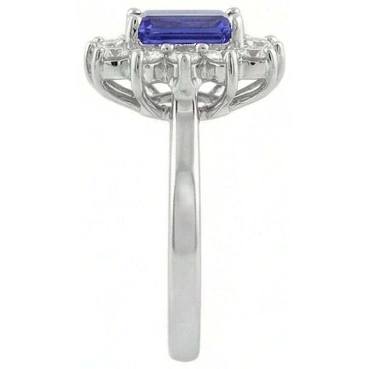 Bague Halo Tanzanite Et Diamants 6.35 Carats Or Blanc 14K