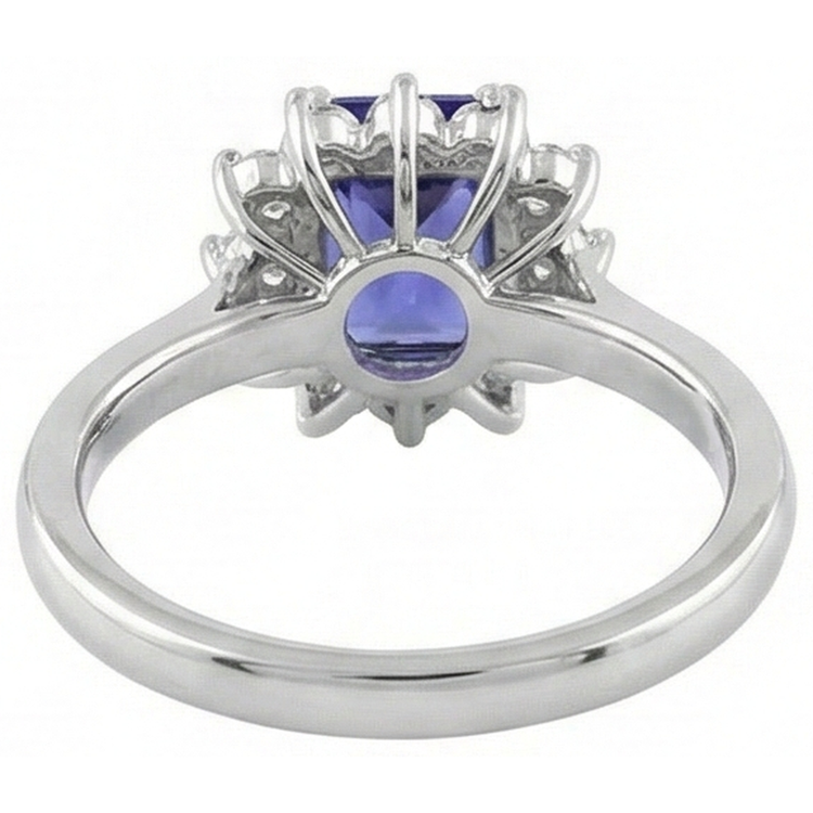 Bague Halo Tanzanite Et Diamants 6.35 Carats Or Blanc 14K