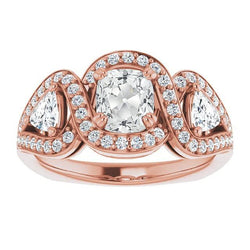 Bague Halo Trillion & Coussin Véritable Diamant Taille Ancienne Style Torsadé 8.25 Carats