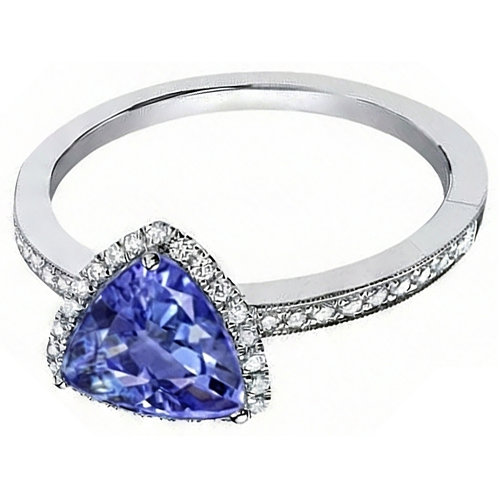 naturel trillion tanzanite 4carats bague angle de côté