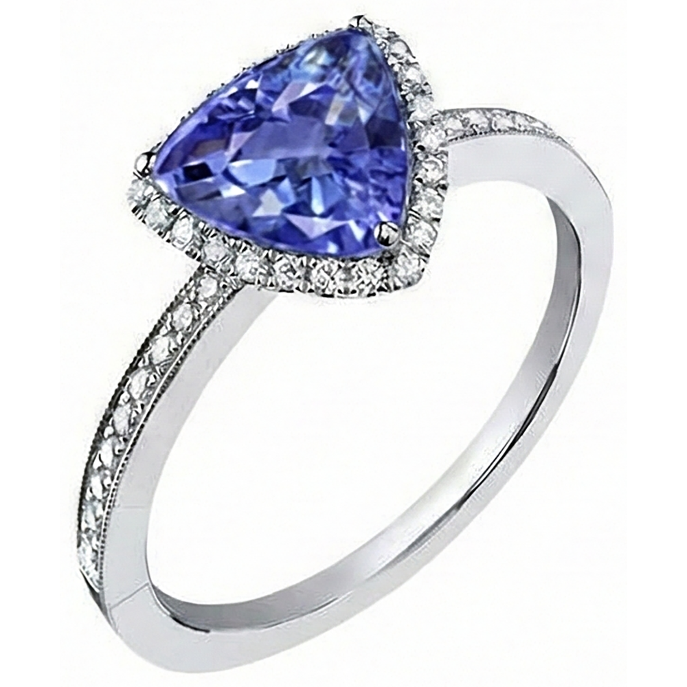 naturel trillion tanzanite 4carats bague détail rapproché