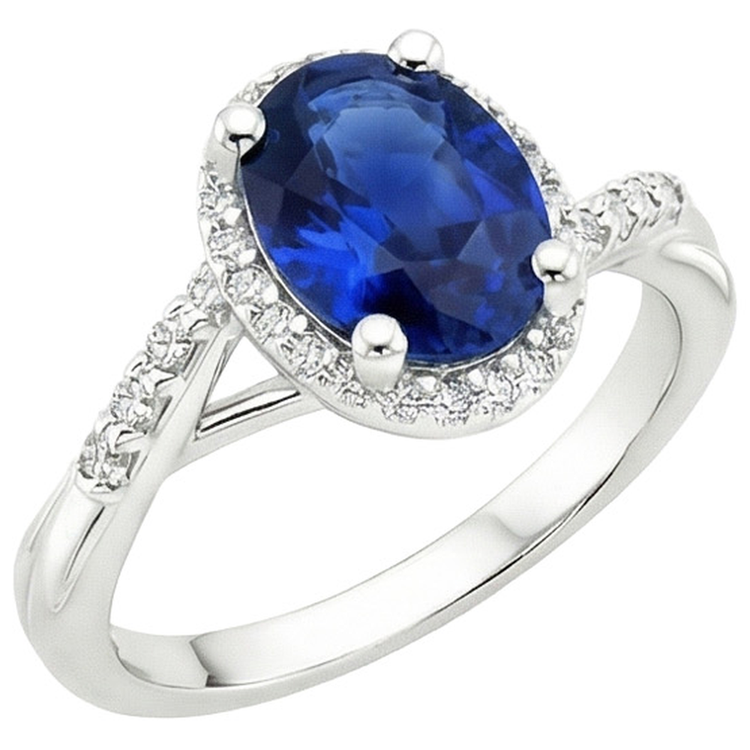 Bague Halo Twist Style Ovale Bleu Saphir & Diamants 3.75 Carats