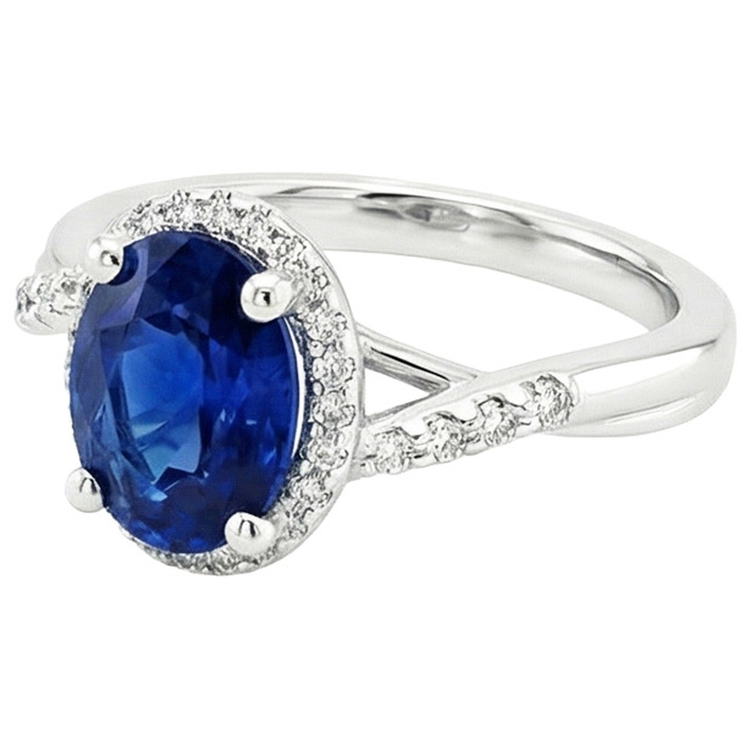 Bague Halo Twist Style Ovale Bleu Saphir & Diamants 3.75 Carats