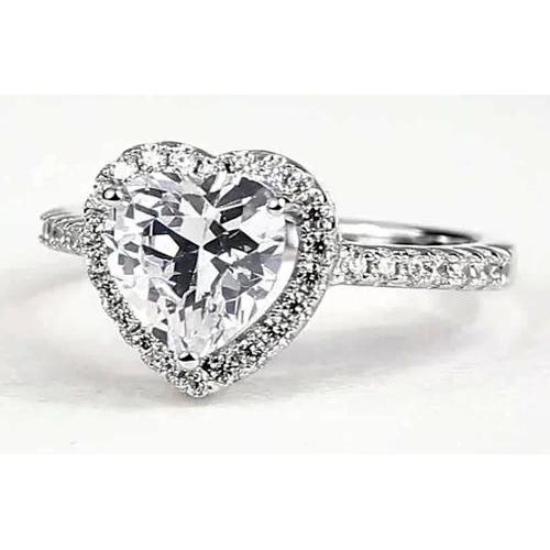 Bague Halo Véritable Diamant Coeur 2.40 Carats Or Blanc