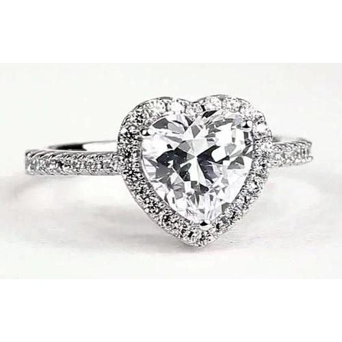 Bague Halo Véritable Diamant Coeur 2.40 Carats Or Blanc