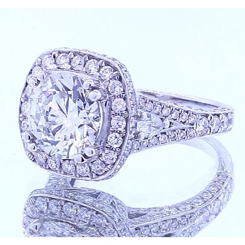 Bague Halo Véritable Diamant Rond 4.50 Carats Or Blanc 14K