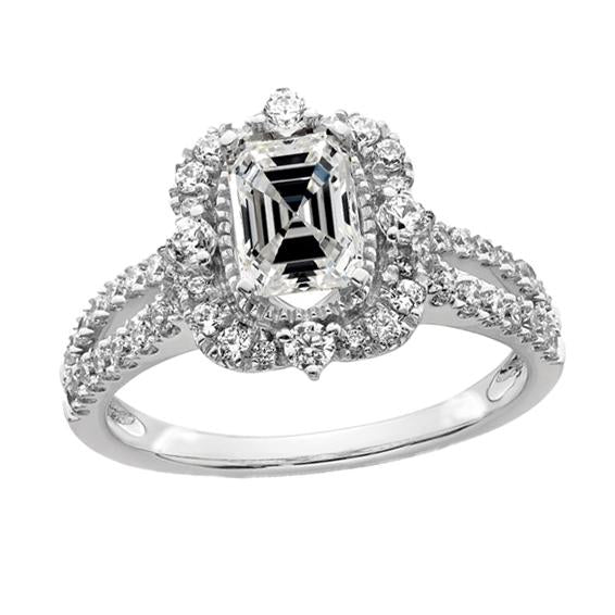 Bague Halo Véritable Diamant Rond & Asscher Tige Fendue Or Blanc 4.50 Carats