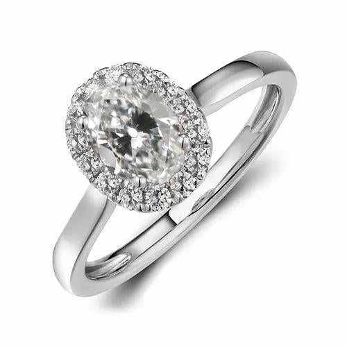 Bague Halo Véritable Diamants Ronde & Ovale Vieux mineur Or Blanc 14K 3.50 Carats