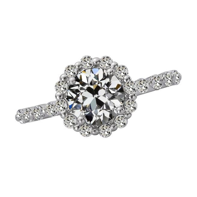 Bague Halo Véritable Diamants Ronds Vieux mineur Avec Accents Or 14K 4.50 Carats