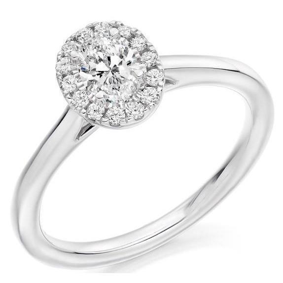 Bague Halo Véritable Diamants Taille Ovale Et Ronde Or Blanc 14K 1.80 Carats
