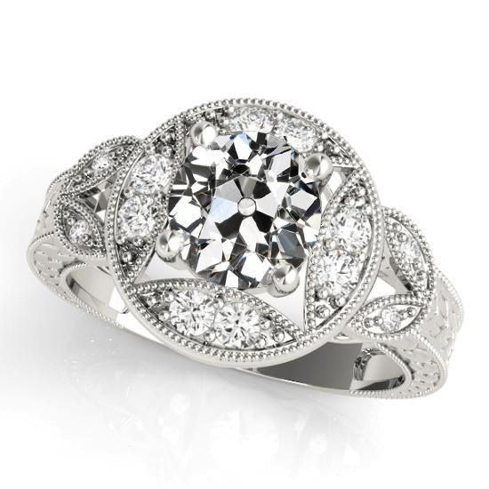 Bague Halo Véritable Diamants Vieux mineur Style Antique Millgrain 3.25 Carats
