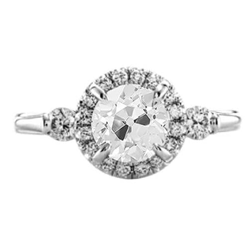 Bague Halo Véritable Diamond Jewelry 2 Carats Old Cut Femme Or Blanc 14K