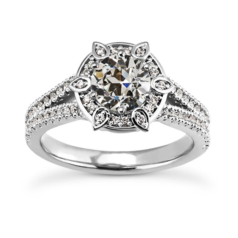 Bague Halo Véritable diamant taille ancienne mine style étoile tige fendue 5.50 carats