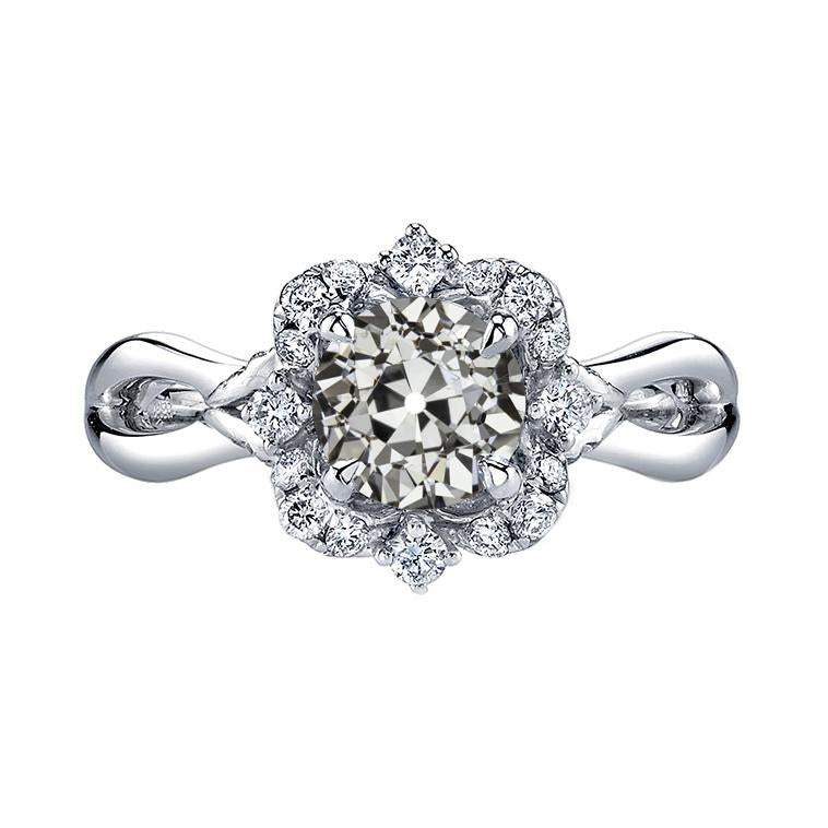 Bague Halo à Réel diamants ronds de coupe ancienne de style ancien avec tige fendue 4 carats