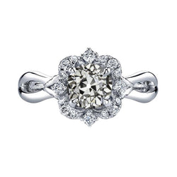 Bague Halo à Réel diamants ronds de coupe ancienne de style ancien avec tige fendue 4 carats