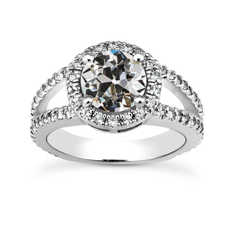 Bague Halo ancienne mine Cut Véritable Diamond 14K Or Split Tige 4.75 Carats