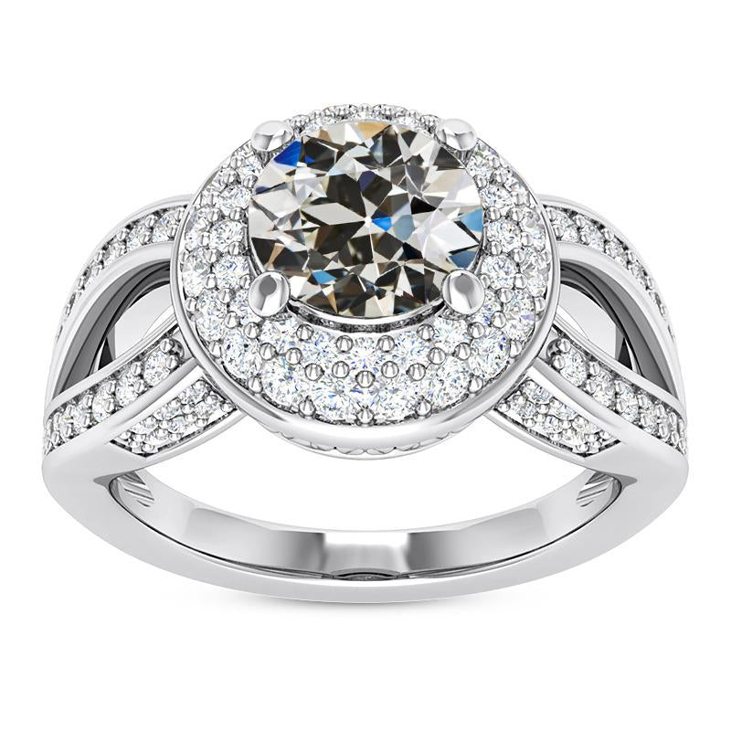 Bague Halo avec Réel diamants ronds taille ancienne tige fendue en or 14 carats 8 carats