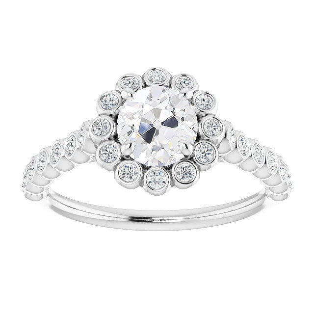 Bague Halo avec accents Réel diamants ronds taille ancienne sertie griffes 5 carats