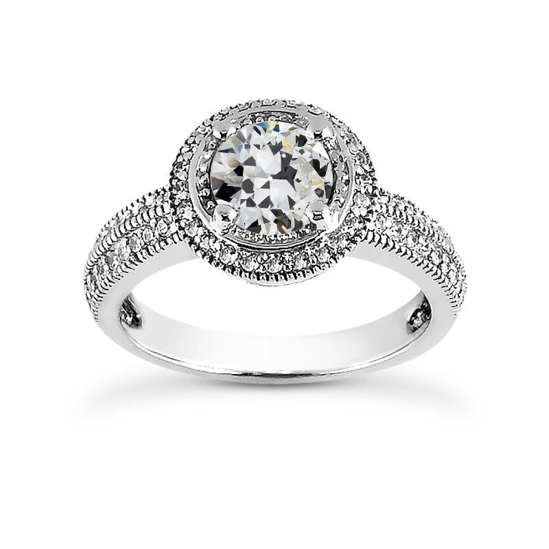 Bague Halo de Réel diamants ronds de style ancien de style ancien en or 14 carats 4 carats