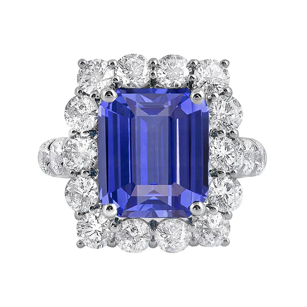 Bague Halo de Saphir Bleu de Type Vintage