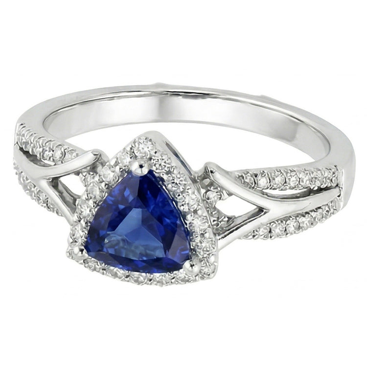 Bague Halo diamant pour femme 3 carats trillion bleu saphir tige fendue