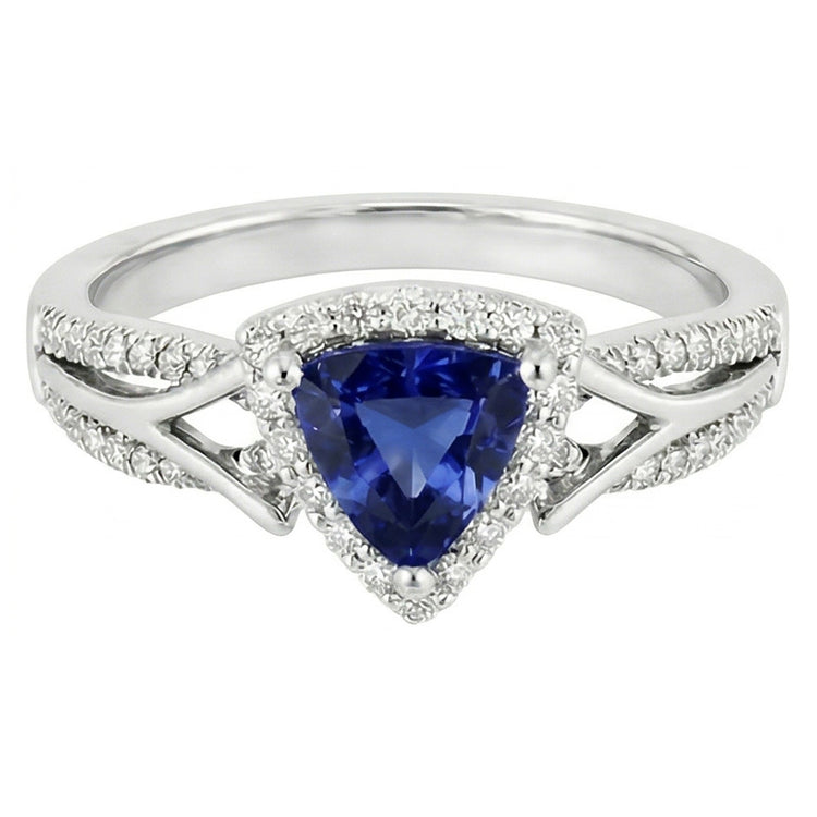 Bague Halo diamant pour femme 3 carats trillion bleu saphir tige fendue