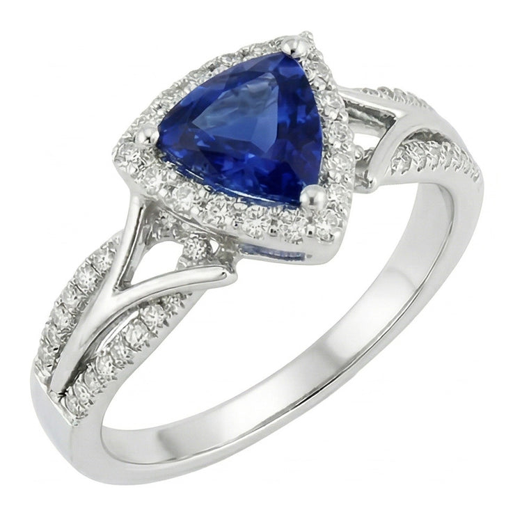Bague Halo diamant pour femme 3 carats trillion bleu saphir tige fendue