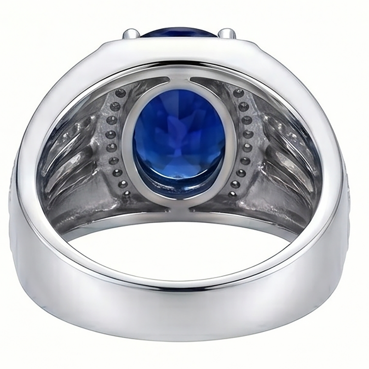 Bague Halo pour Homme 4 Carats Diamant Ovale & Saphir Bleu Bijou Or 14K