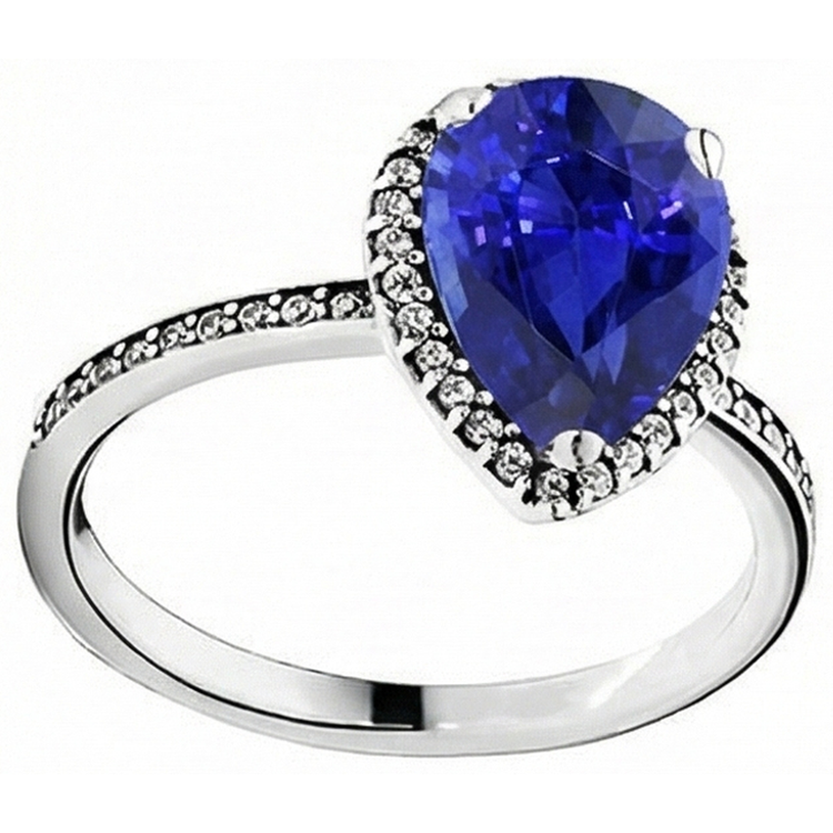 Bague Halo pour femme en diamant et saphir de Sri Lanka taille poire en or 4 carats