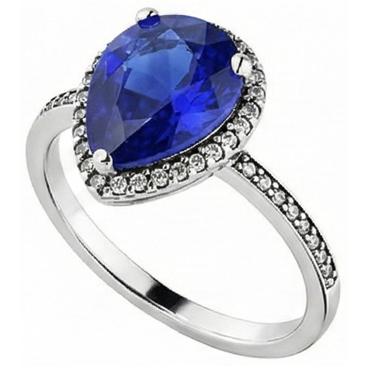 Bague Halo pour femme en diamant et saphir de Sri Lanka taille poire en or 4 carats