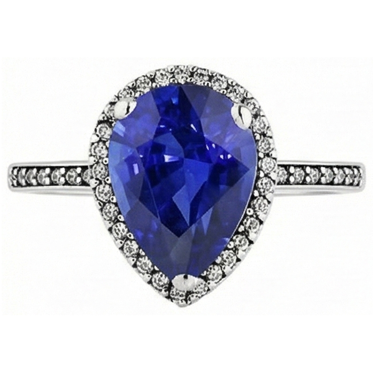 Bague Halo pour femme en diamant et saphir de Sri Lanka taille poire en or 4 carats