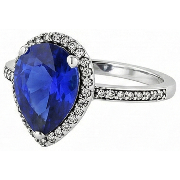 Bague Halo pour femme en diamant et saphir de Sri Lanka taille poire en or 4 carats