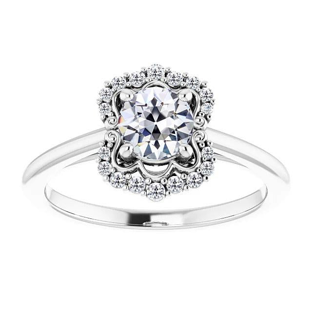 Bague Halo ronde avec Naturel diamants taille vieille mine sertie de 4 griffes 3.50 carats