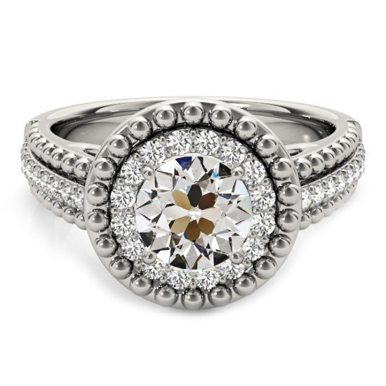 Bague Halo ronde en Réel diamant taille ancienne mine style perlé 4,50 carats