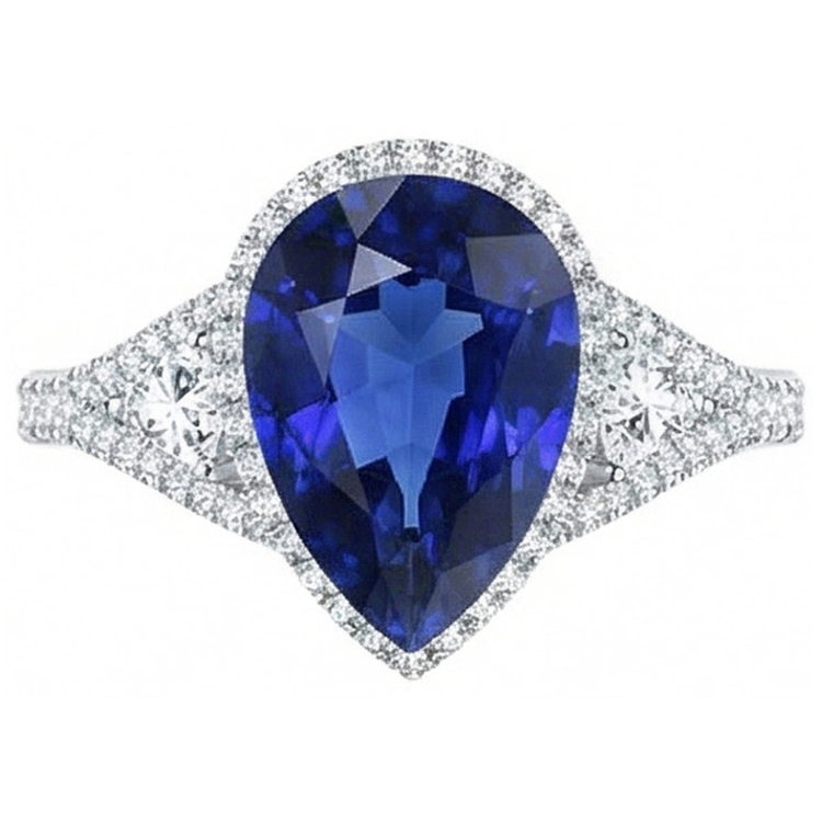 naturel pear diamant 4carats bague vue de dessus