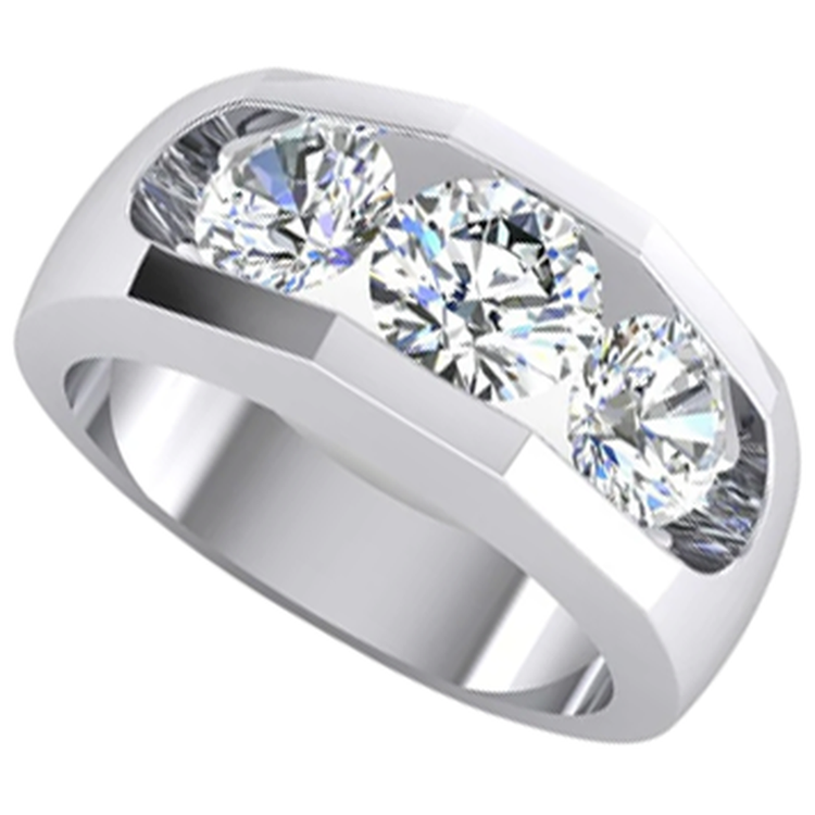 Bague Homme 3 Pierres Naturel Diamant Or 2.50 Carats