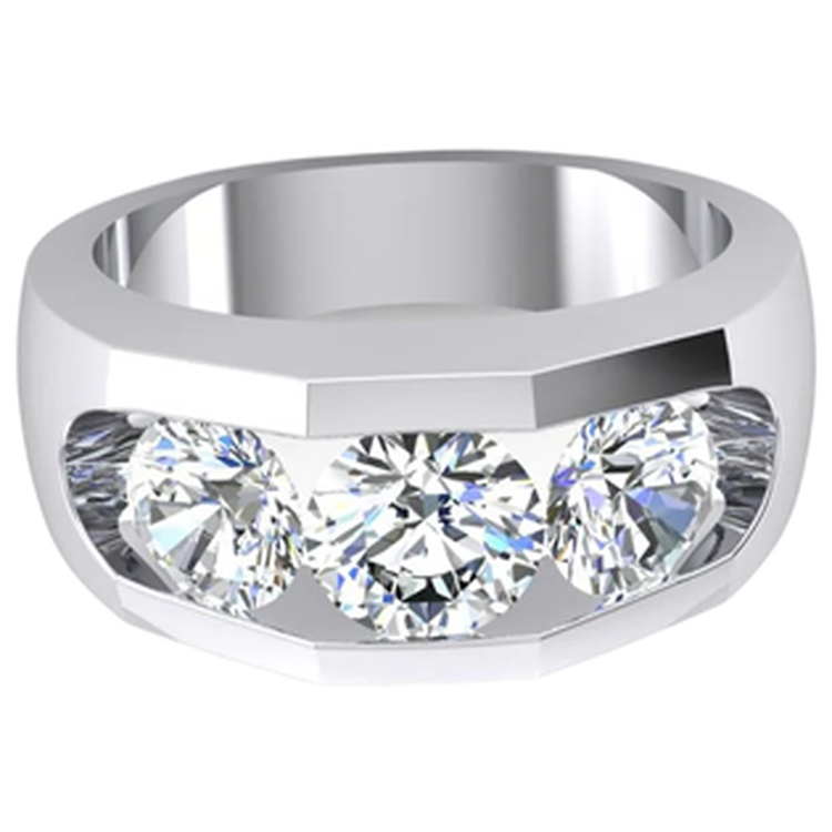 Bague Homme 3 Pierres Naturel Diamant Or 2.50 Carats