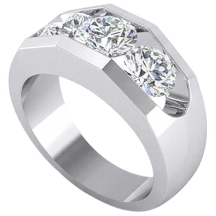 Bague Homme 3 Pierres Naturel Diamant Or 2.50 Carats