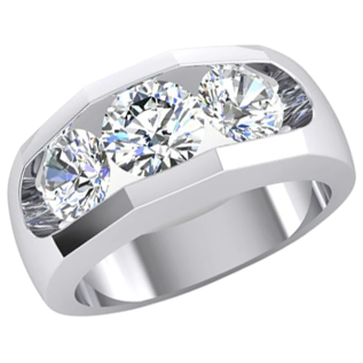 Bague Homme 3 Pierres Naturel Diamant Or 2.50 Carats