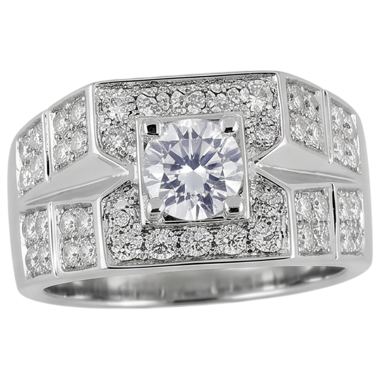 Bague Homme Anniversaire Diamant Rond 3 Carats Or Blanc 14K