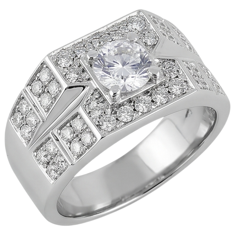 Bague Homme Anniversaire Diamant Rond 3 Carats Or Blanc 14K