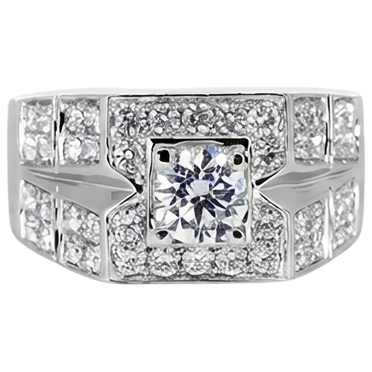 Bague Homme Anniversaire Diamant Rond 3 Carats Or Blanc 14K